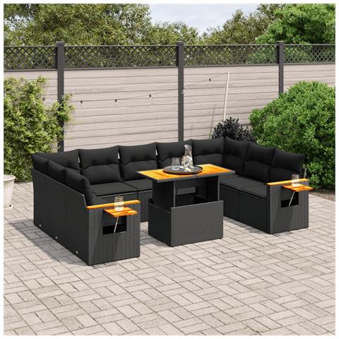 Set Divani da Giardino 11 pz con Cuscini in Polyrattan Nero - Foto 2