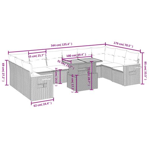 Set Divani da Giardino 11 pz con Cuscini in Polyrattan Nero - Foto 3