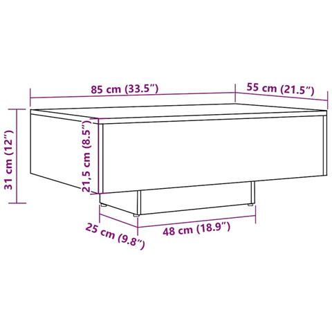Tavolino Salotto Rovere Artigianale 85x55x31 cm in Truciolato - Foto 9