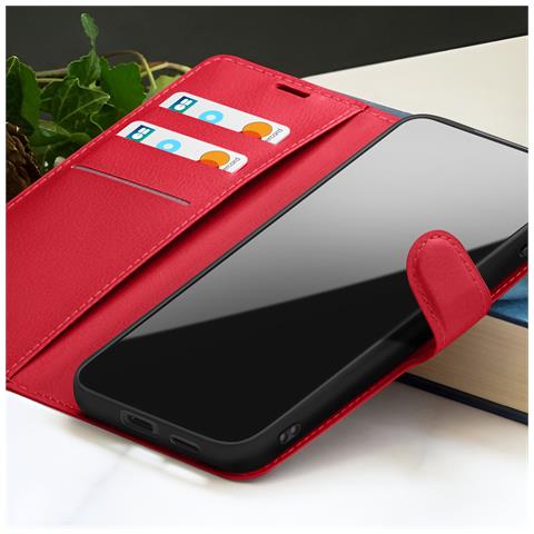 Custodia A Portafoglio Per Huawei Y7 2019 Con Supporto E Linguetta Magnetica, Rosso - Foto 2