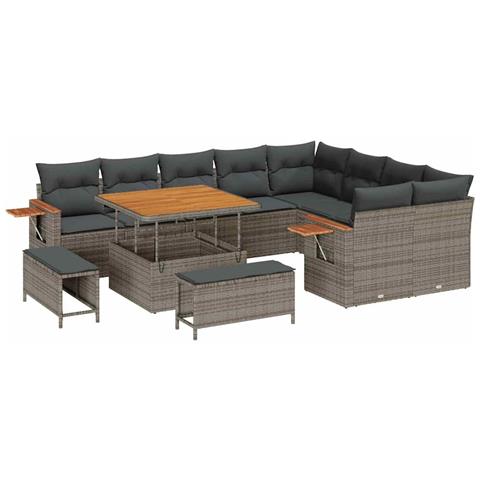 Set Divano da Giardino con cuscino 12 pcs Grigio Poly Rattan - Foto 1