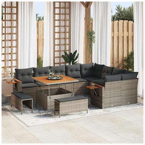 Set Divano da Giardino con cuscino 12 pcs Grigio Poly Rattan - Foto 2