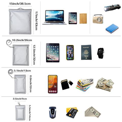 Set Di 4 Custodie Schermanti Rfid - Borsa Di Faraday Per Chiavi Auto, Telefoni Ed Elettronica Silver - Foto 2