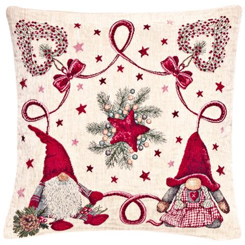 Federa Cuscino Arredo Casa Fodera Tessuto Cinigliato Fantasie Natalizie Made Italy 40x60 Elfo Stella - Foto 1
