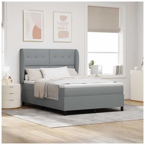 Letto a molle con materasso Grigio chiaro 160 x 200 cm Tessuto - Foto 2