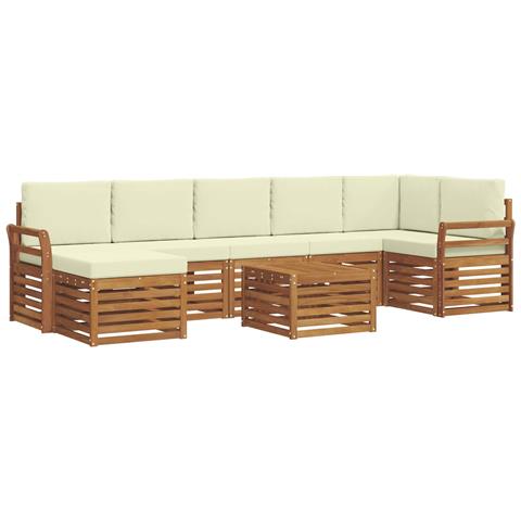 Set divani 8 pcs Naturale e Crema Legno di Acacia Massello - Foto 1