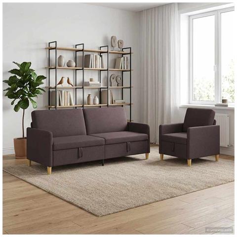 Set di Divani con Storage 2 pcs Marrone Scuro Poliestere - Foto 2