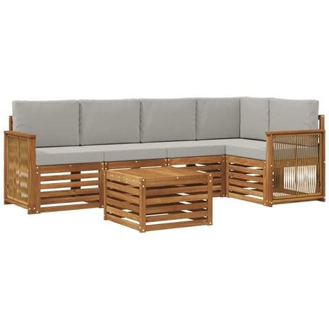 Set divano sezionale con cuscino 5 pcs Naturale e Grigio Chiaro - Foto 1