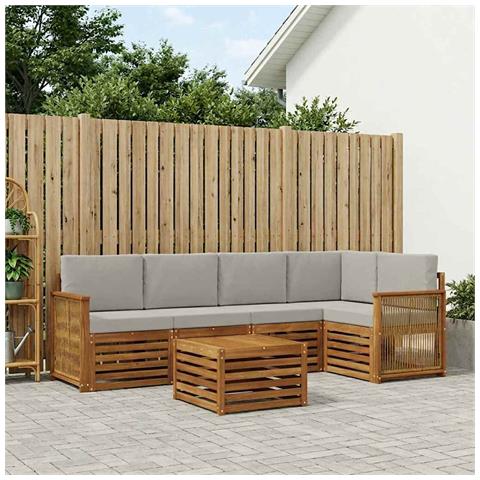 Set divano sezionale con cuscino 5 pcs Naturale e Grigio Chiaro - Foto 2
