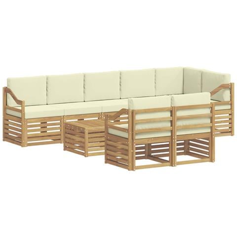 Set divani 9 pcs Bianco e Crema Legno di Acacia Massello - Foto 1