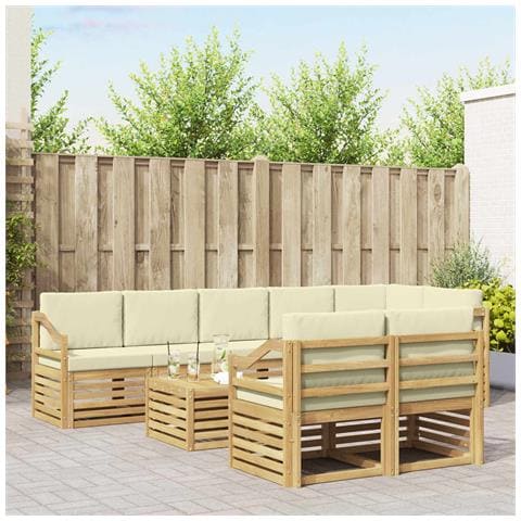 Set divani 9 pcs Bianco e Crema Legno di Acacia Massello - Foto 2