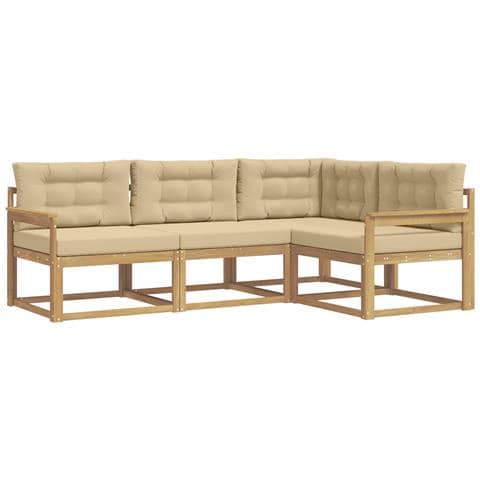 Set di divani da esterno 3 pcs Bianco e Beige Poliestere - Foto 1