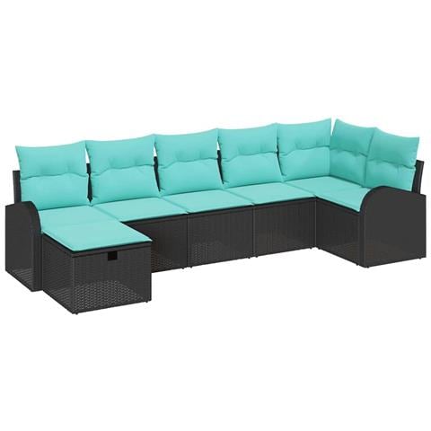 Set Divano da Giardino con cuscino 7 pcs Nero polyrattan - Foto 1