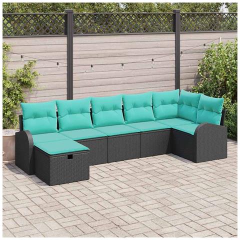 Set Divano da Giardino con cuscino 7 pcs Nero polyrattan - Foto 2