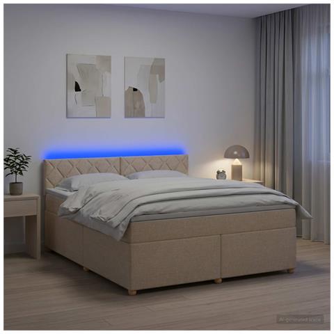 Letto box spring con materasso Crema 160 x 200 cm Tessuto - Foto 2
