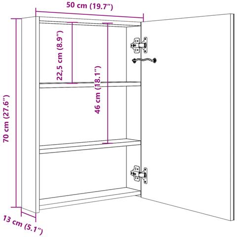 Armadietto Bagno con Specchio e LED 50x13x70 cm - Foto 2