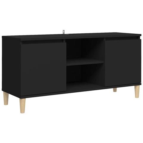 Comodino con Gambe in Legno Massello Nero 103,5x30x50 cm - Foto 1