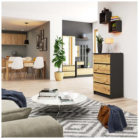 Cassettiera K60, 4 cassetti, 60x40x99 cm, Colore Grigia Grafite e Quercia Artisan - Foto 4