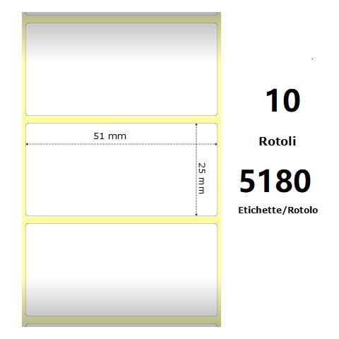 White 51x25mm, 5180 Et /rotolo Z-2000d, 2x1x3 Core, 10 Rolls - Foto 1