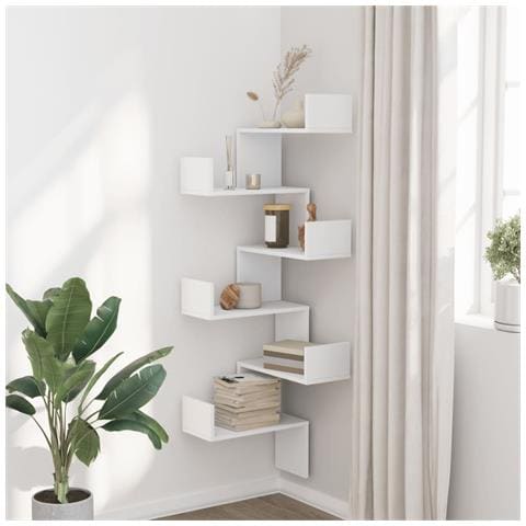 Scaffale Angolare Muro Bianco 45x45x147 Cm Legno Multistrato - Foto 3