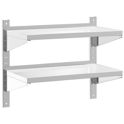 Mensola Muro 2 Ripiani 75x40x60cm Argento Acciaio Inossidabile - Foto 1