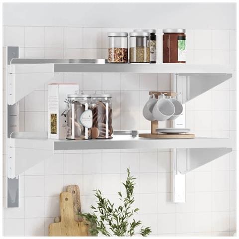 Mensola Muro 2 Ripiani 75x40x60cm Argento Acciaio Inossidabile - Foto 2