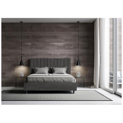 Letto Contenitore Imbottito 140x200 Microfibra Grigio Agueda - Foto 2