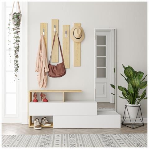 Mobile Da Corridoio In Legno /bianco Con Appendiabiti Ramar - Foto 1
