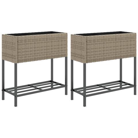 Fioriere Giardino con Ripiani 2pz Grigie 70x28x70cm Polyrattan - Foto 1