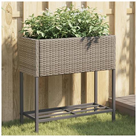 Fioriere Giardino con Ripiani 2pz Grigie 70x28x70cm Polyrattan - Foto 2