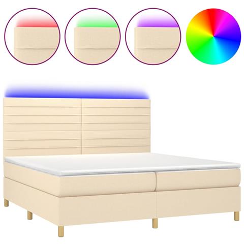 Letto a Molle Materasso e LED bianco 200x200cm in Tessuto - Foto 1
