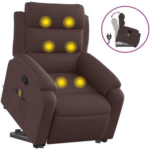 Poltrona Alzapersona Massaggi Reclinabile Marrone Scuro Tessuto - Foto 2