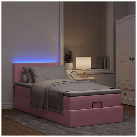 Pouf Letto Con Materasso E Led Rosa 80x200cm In Velluto - Foto 3