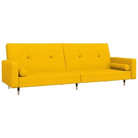 Divano Letto a 2 Posti con 2 Cuscini Giallo in Velluto - Foto 1