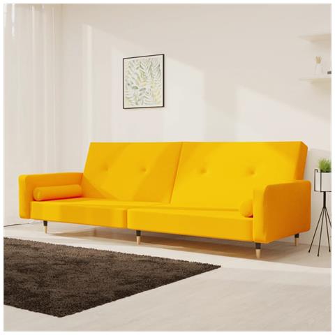 Divano Letto a 2 Posti con 2 Cuscini Giallo in Velluto - Foto 2