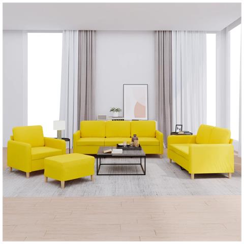 Set di Divani 4 pz con Cuscini Giallo Chiaro in Tessuto - Foto 2