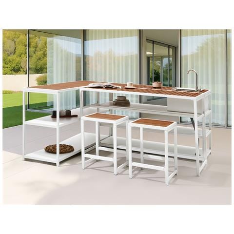 Isola Per Cucina Esterna Con Lavello Avetrana Metallo Marrone/ Bianco - Foto 1