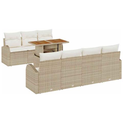 Set Divano da Giardino  8 Pezzi con Cuscini Beige Polyrattan, Divano da Giardino  2 Posti con Spazio di Stoccaggio & Cuscini Beige Polyrattan - Foto 1