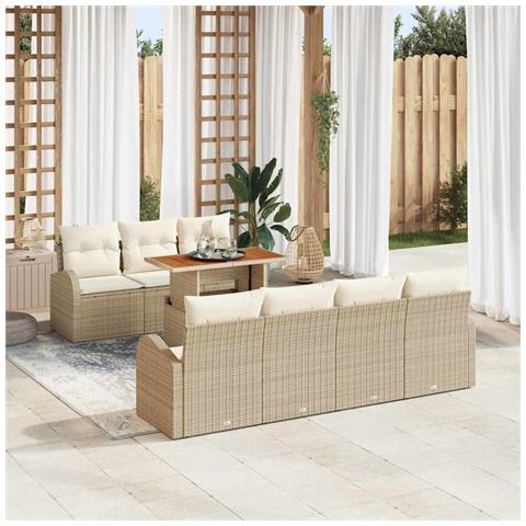 Set Divano da Giardino  8 Pezzi con Cuscini Beige Polyrattan, Divano da Giardino  2 Posti con Spazio di Stoccaggio & Cuscini Beige Polyrattan - Foto 2