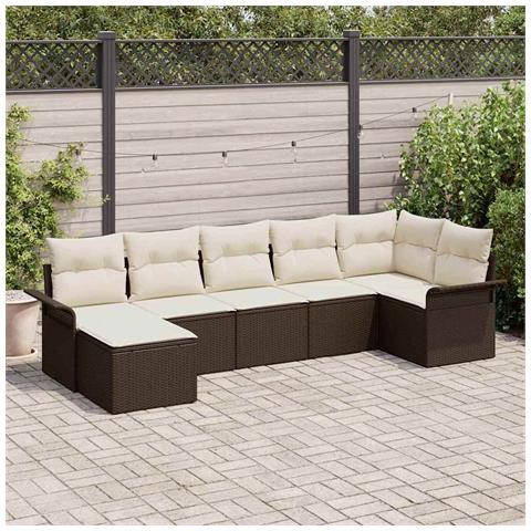 Set divano da giardino a 7 pezzi con cuscini marrone rattan poli - Foto 2