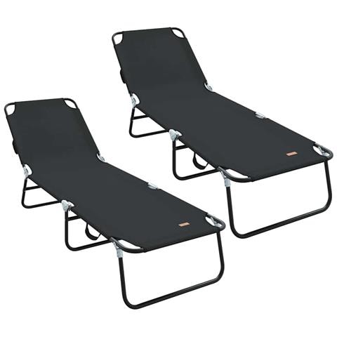 Lettino Prendisole 2 pcs Portatile Nero Tessuto Oxford 600D - Foto 1