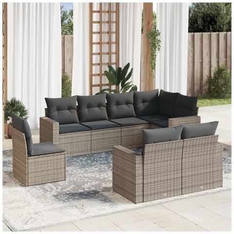Set Divano da Giardino 8 pz con Cuscini Grigio in Polyrattan - Foto 2