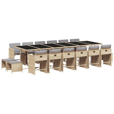 Set Pranzo da Giardino 17 pz con Cuscini Beige Misto Polyrattan - Foto 1