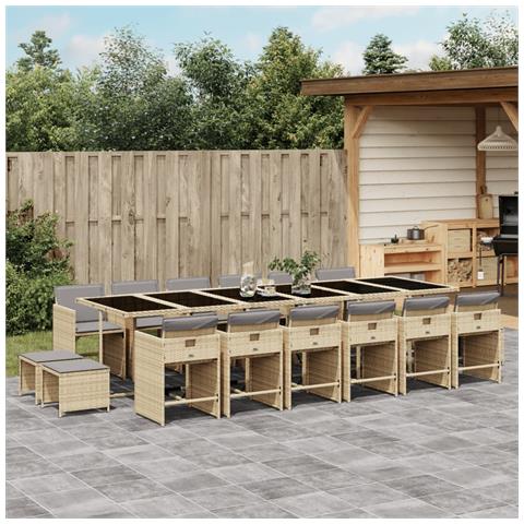 Set Pranzo da Giardino 17 pz con Cuscini Beige Misto Polyrattan - Foto 2