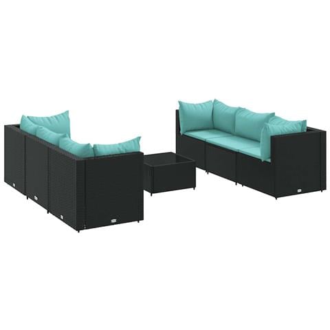 Set Salotto da Giardino con Cuscini 7pz Nero Polyrattan - Foto 1