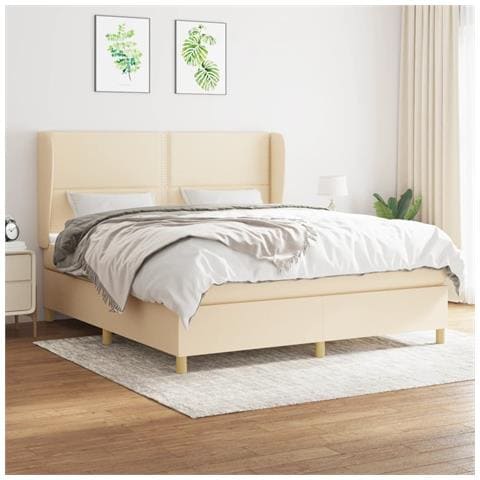 Giroletto a Molle con Materasso Crema 180x200 cm in Tessuto - Foto 2