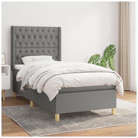 Giroletto a Molle con Materasso Grigio Scuro 90x200 cm Tessuto - Foto 2