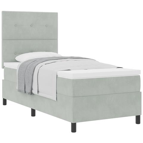 Letto Box Spring con Materasso Grigio Chiaro 90x200 cm Velluto - Foto 1