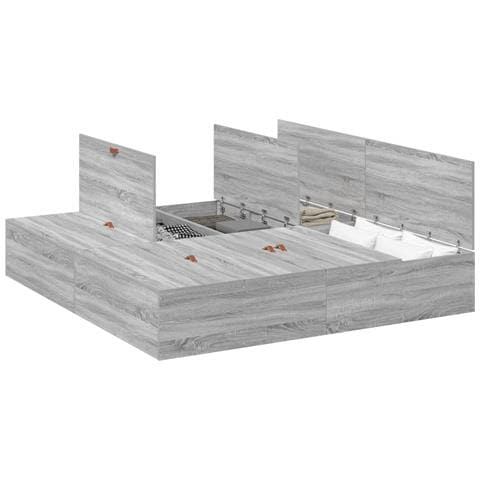 Struttura Letto con Contenitore Grigio Sonoma 200x200 cm - Foto 1