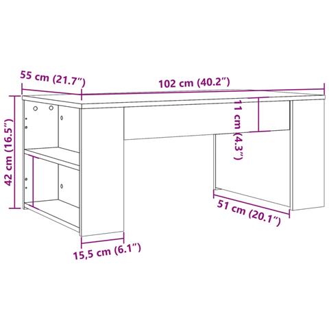 Tavolino Salotto Rovere Artigianale 102x55x42 cm Multistrato - Foto 9